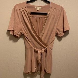 Dusty pink wrap tie top